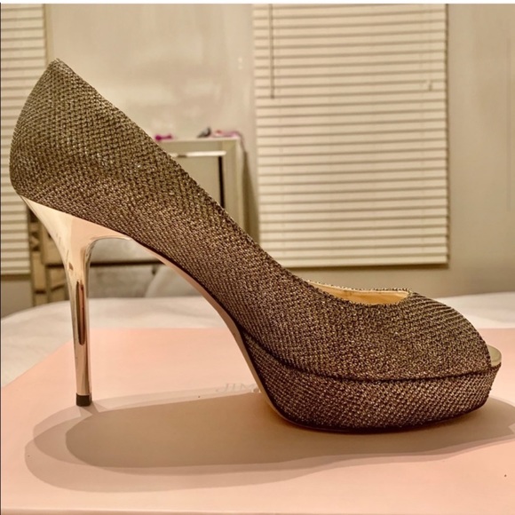 Jimmy Choo Tiara Crown Peep Toe Platform Pump 37 - Picture 2 of 8